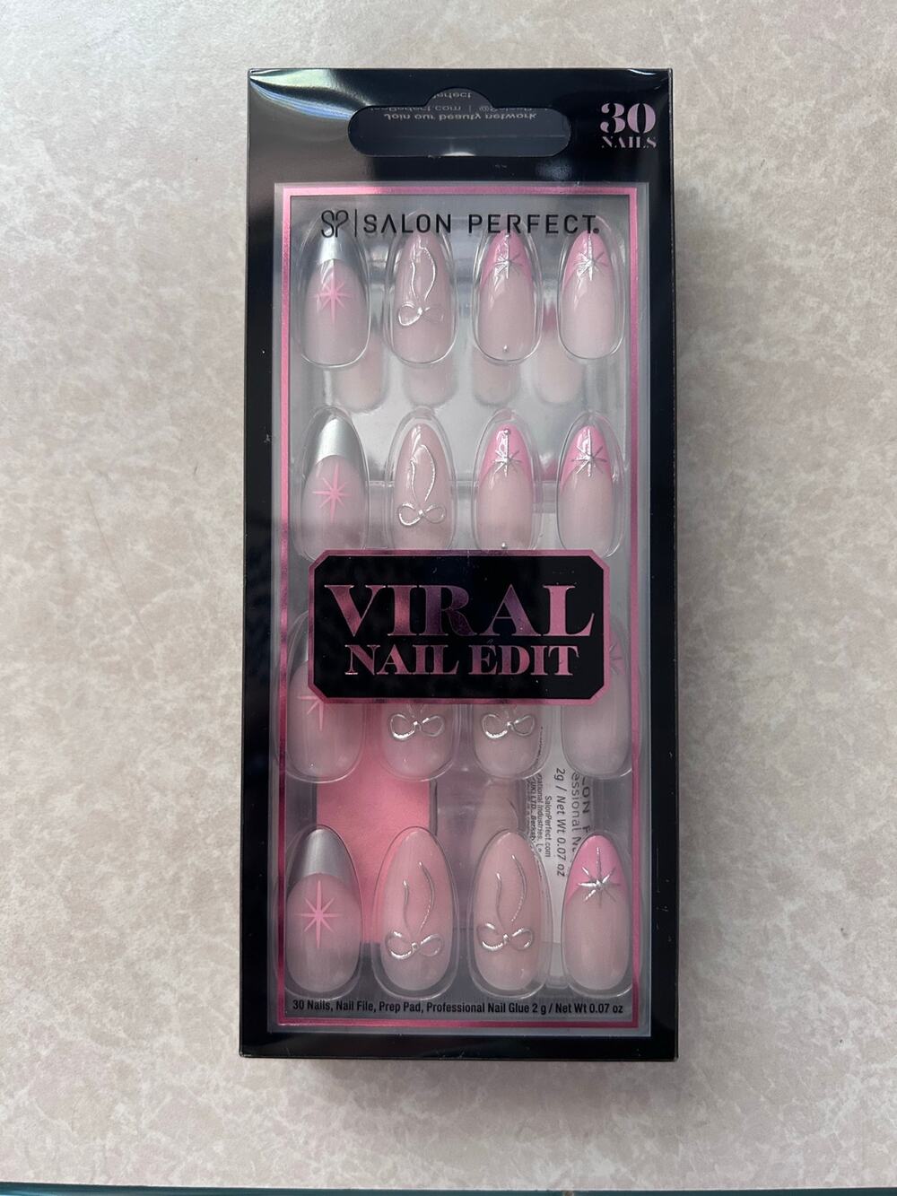 New Viral Nail Edit 30pc Ribbon 🎀 Decal Oval Natural Faux Nails 💅 & Glue Set